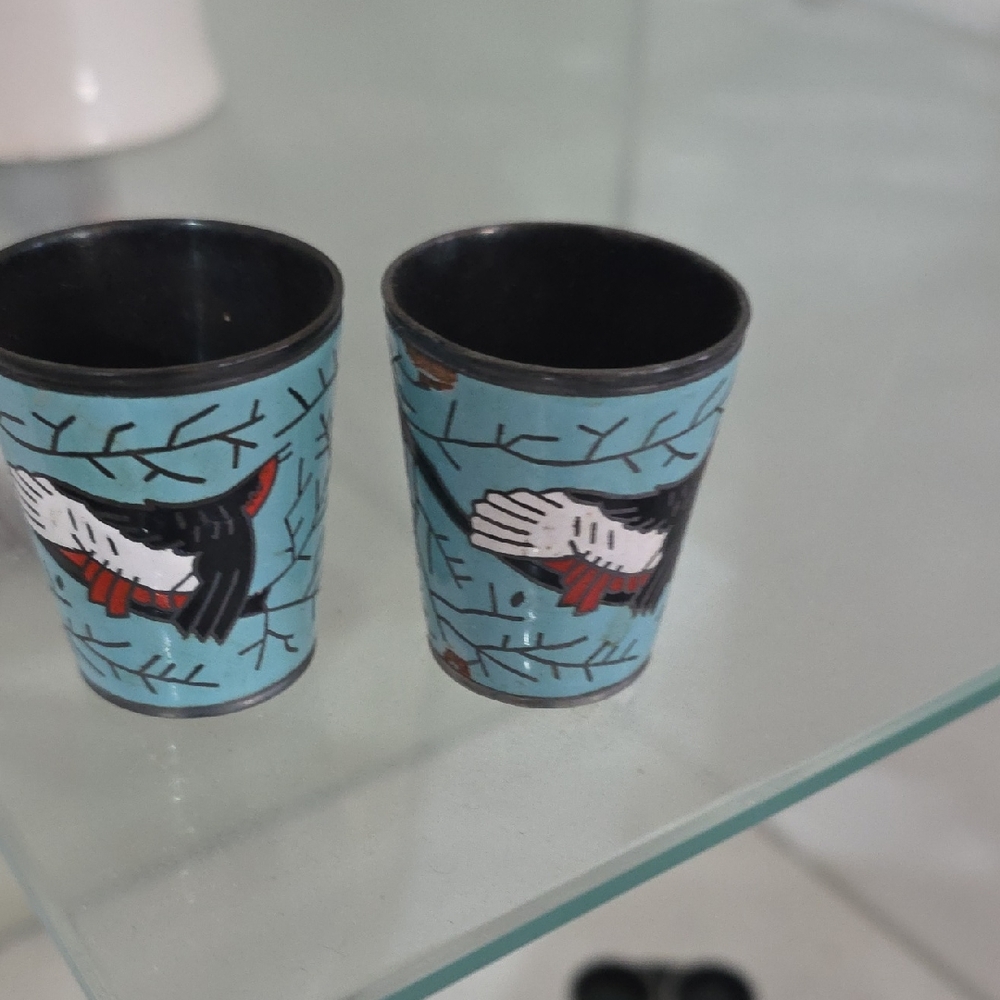 Artistic Blue and Black Bird Design Cups
